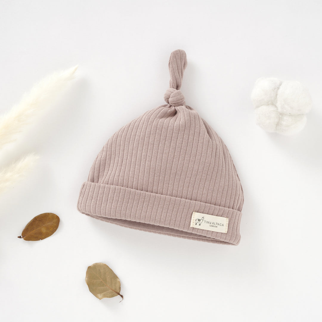 Organic Natural Cotton Ribbed Baby Hats (0-6 months) (Clay, Charcoal and Oatmeal) - Tiny Alpaca UK