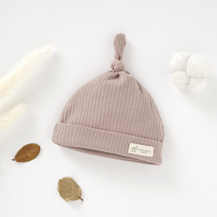 Organic Natural Cotton Ribbed Baby Hats (0-6 months) (Clay, Charcoal and Oatmeal) - Tiny Alpaca UK