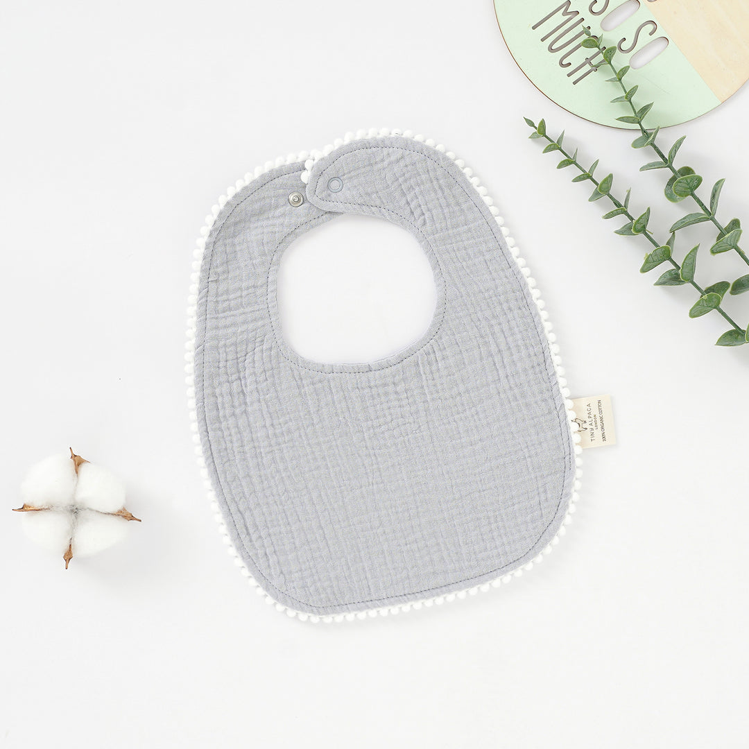Organic Natural Cotton Pom Pom Dribble Bibs (0-2 Years) - Tiny Alpaca UK