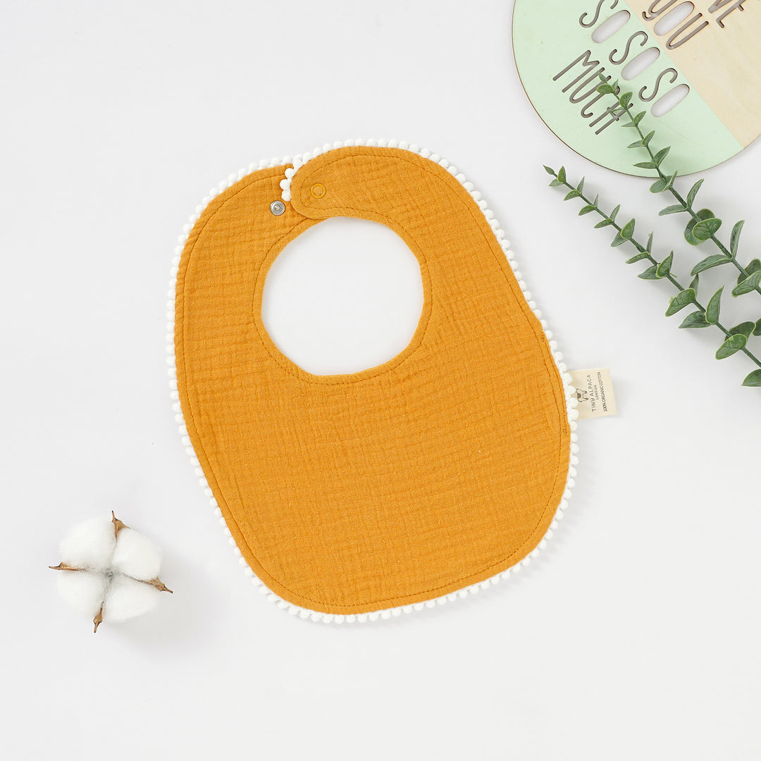 Organic Natural Cotton Pom Pom Dribble Bibs (0-2 Years) - Tiny Alpaca UK