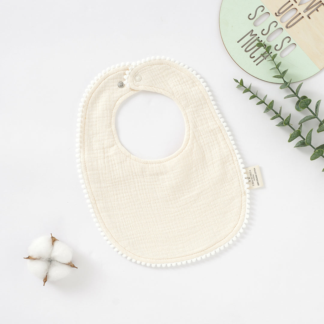Organic Natural Cotton Pom Pom Dribble Bibs (0-2 Years) - Tiny Alpaca UK