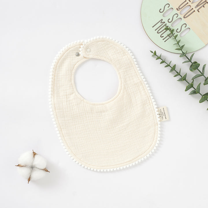 Organic Natural Cotton Pom Pom Dribble Bibs (0-2 Years) - Tiny Alpaca UK