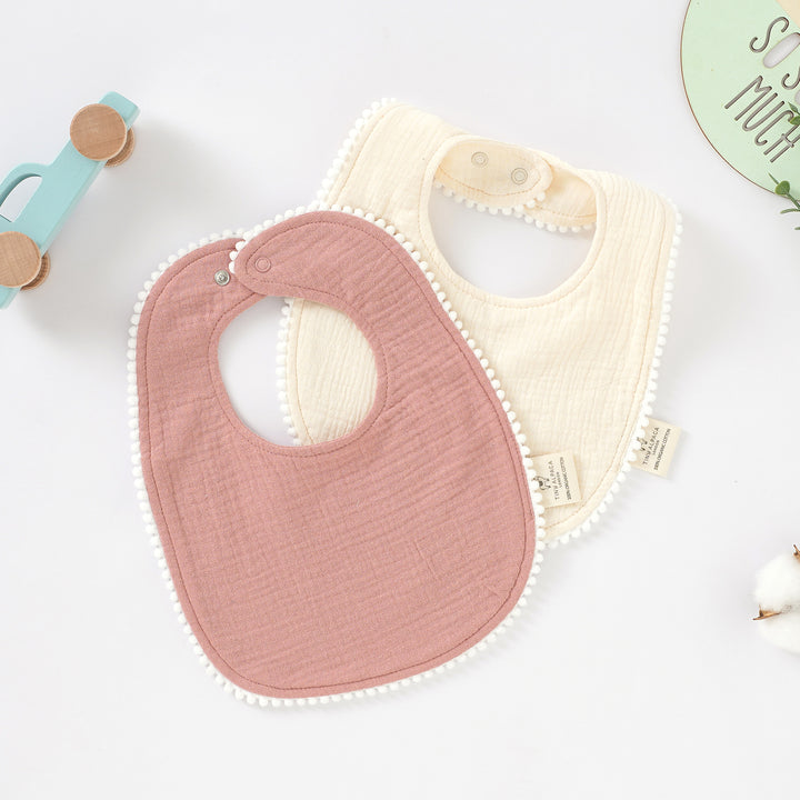 Organic Natural Cotton Pom Pom Dribble Bibs (0-2 Years) 2 Pack - Tiny Alpaca UK