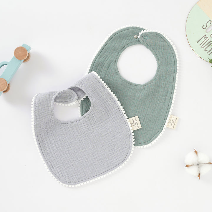 Organic Natural Cotton Pom Pom Dribble Bibs (0-2 Years) 2 Pack - Tiny Alpaca UK