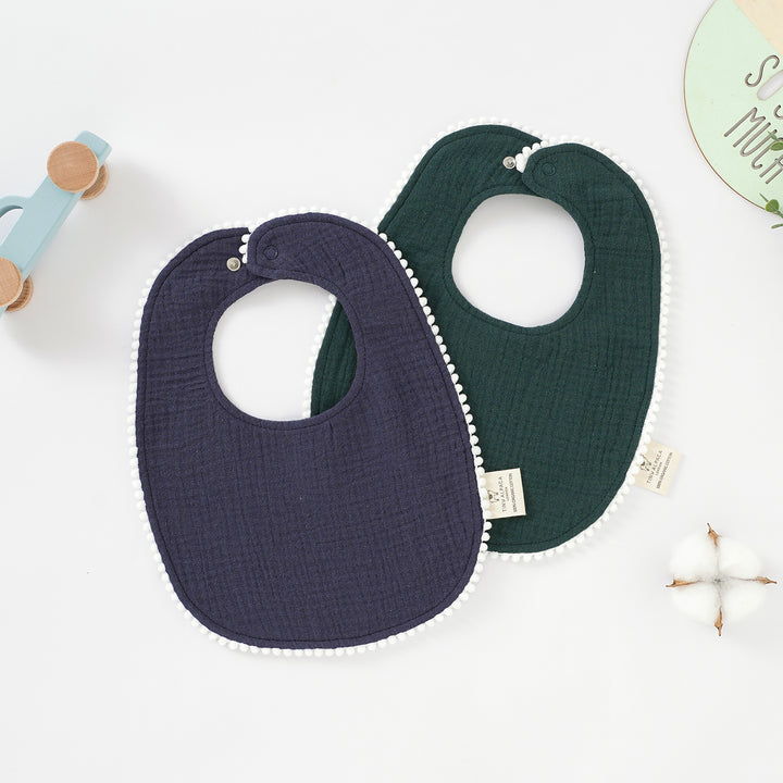 Organic Natural Cotton Pom Pom Dribble Bibs (0-2 Years) 2 Pack - Tiny Alpaca UK