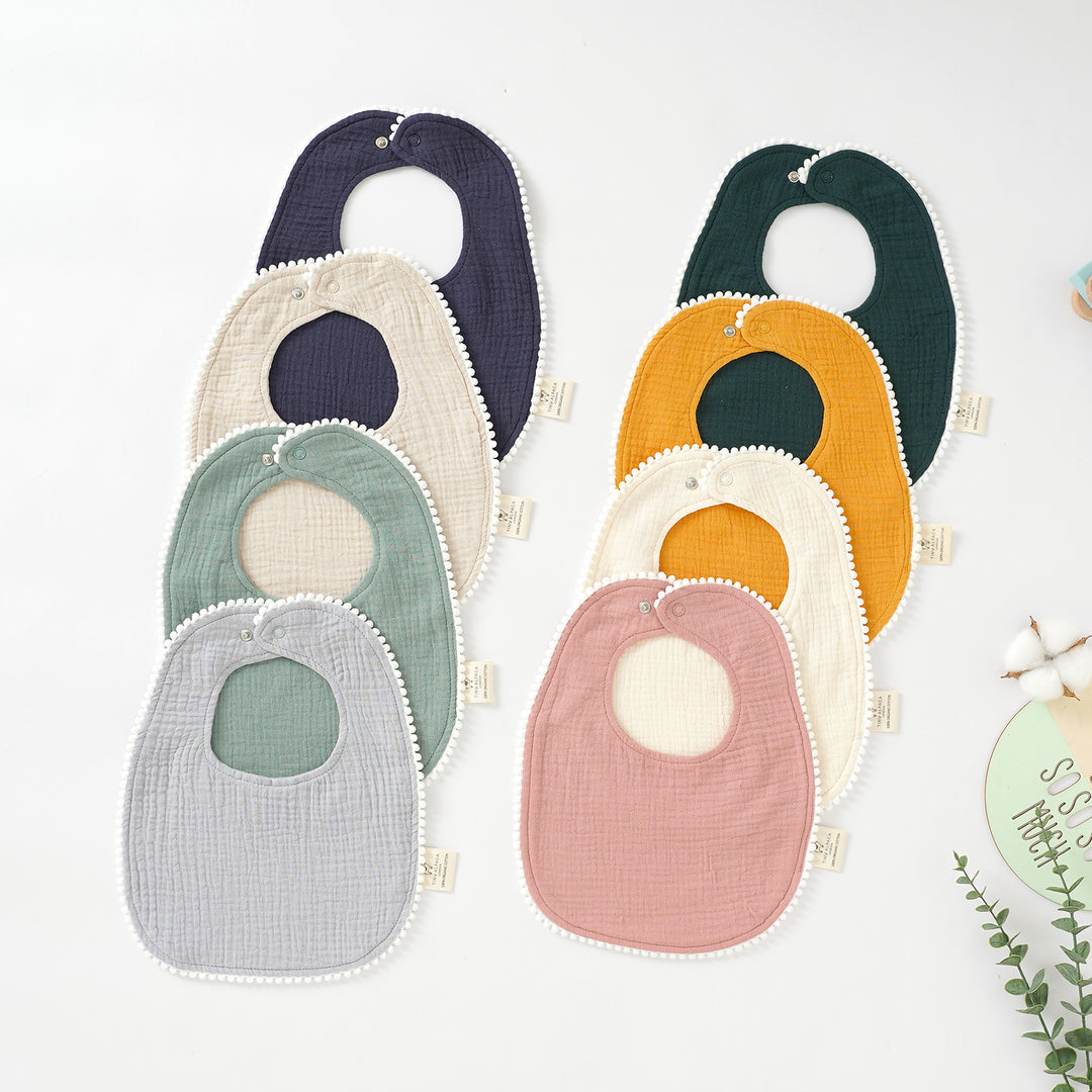 Organic Natural Cotton Pom Pom Dribble Bibs (0-2 Years) - Tiny Alpaca UK
