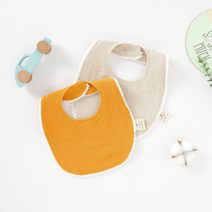 Organic Natural Cotton Pom Pom Dribble Bibs (0-2 Years) 2 Pack - Tiny Alpaca UK