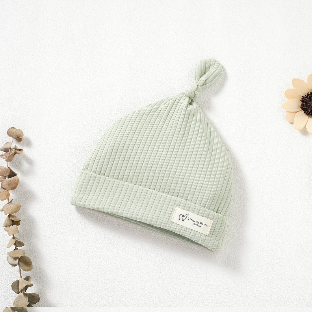 Organic Natural Cotton Ribbed Baby Hats Set of 2 (0-6 Months) (Oatmeal and Lime) - Tiny Alpaca UK