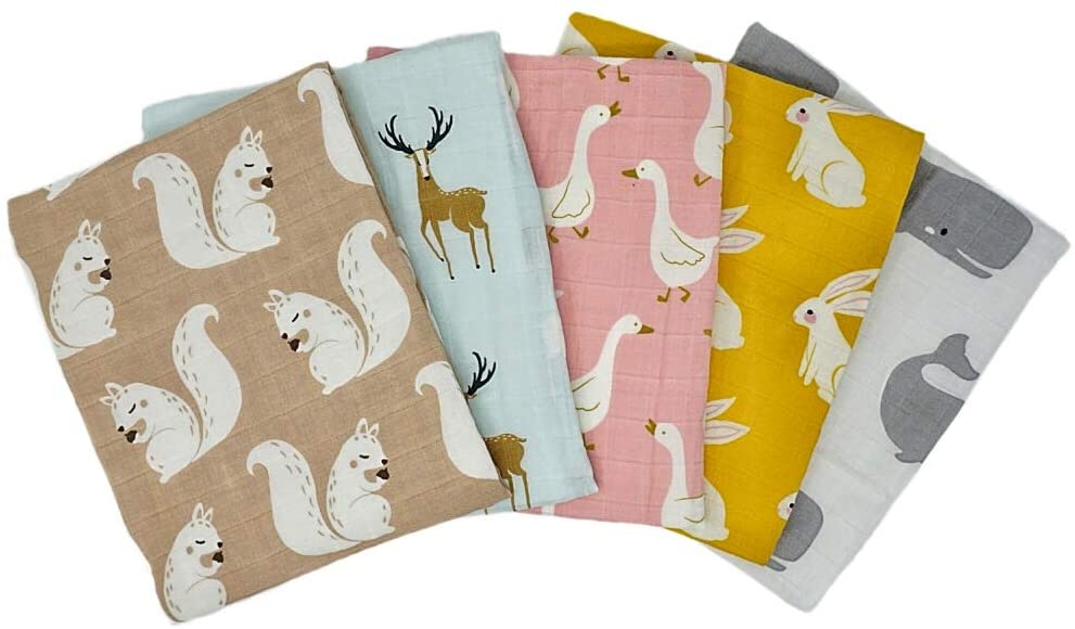 Organic Cotton Muslin Cloths "Rabbit Pack" (Set of 5) 60X60CM - Tiny Alpaca UK