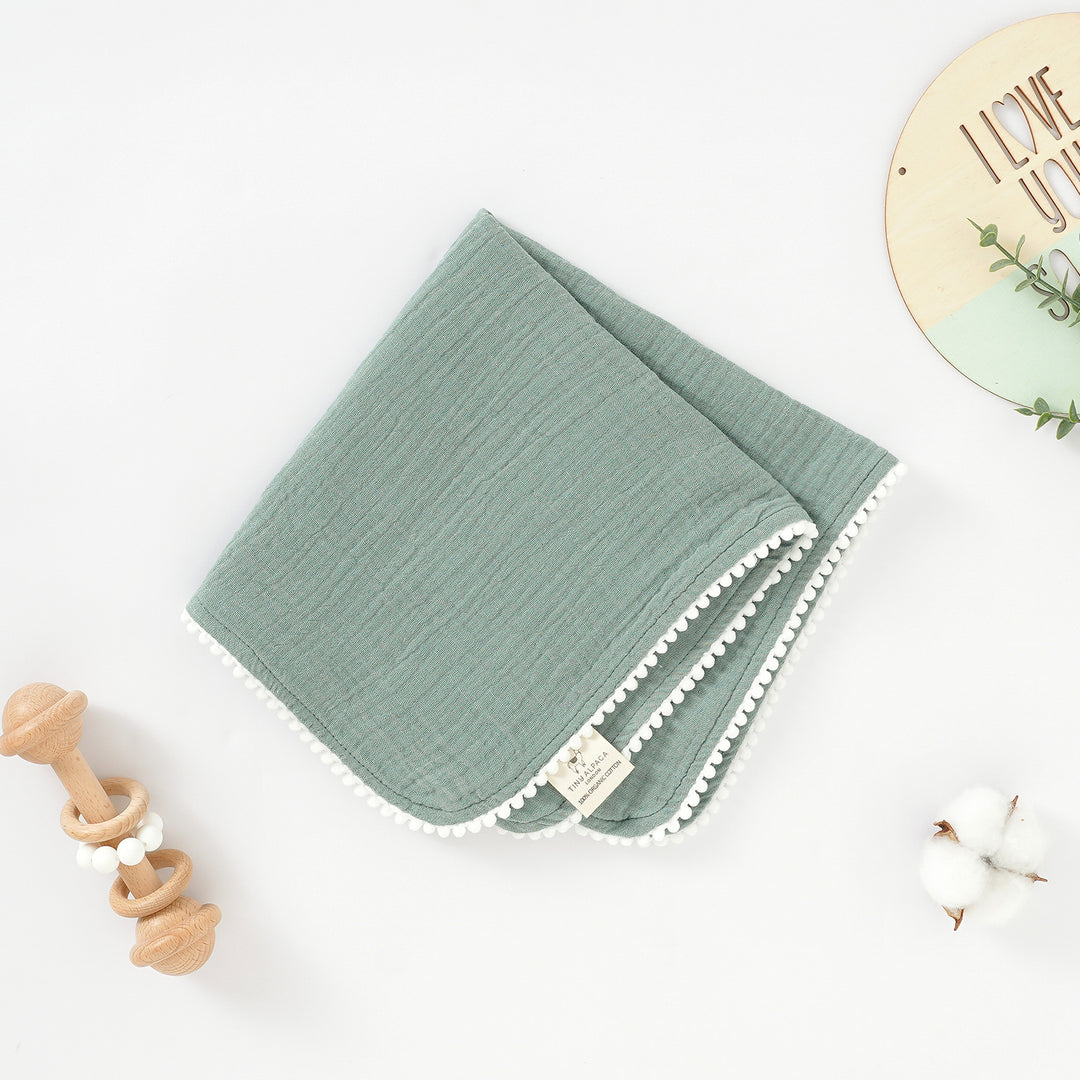 Organic Natural Cotton Pom Pom Comforter 40x40cm - Tiny Alpaca UK