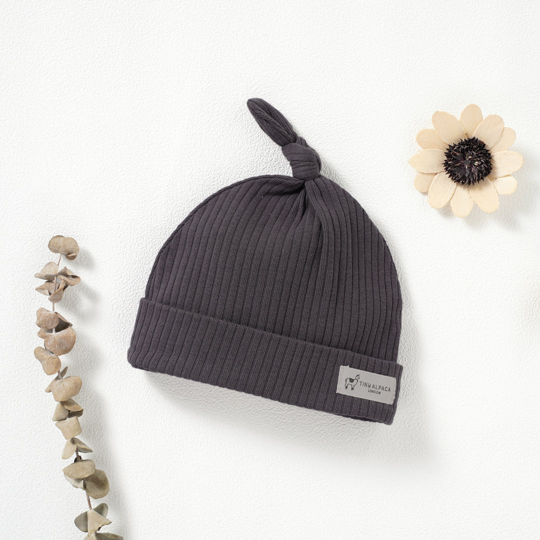 Organic Natural Cotton Ribbed Baby Hat (0-6 Months) - Tiny Alpaca UK