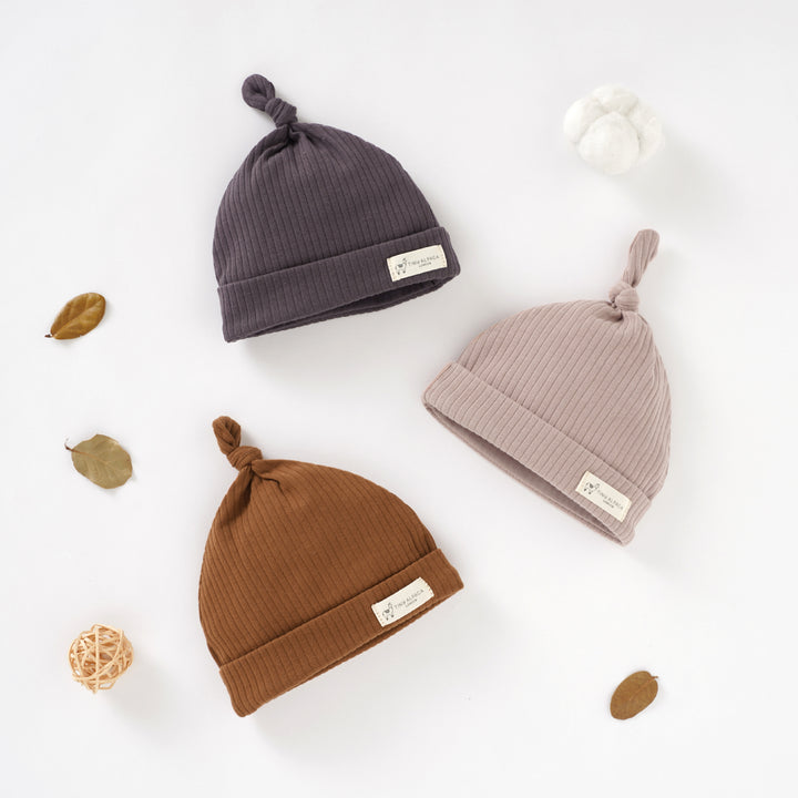 Organic Natural Cotton Ribbed Baby Hats (0-6 months) (Clay, Charcoal and Oatmeal) - Tiny Alpaca UK