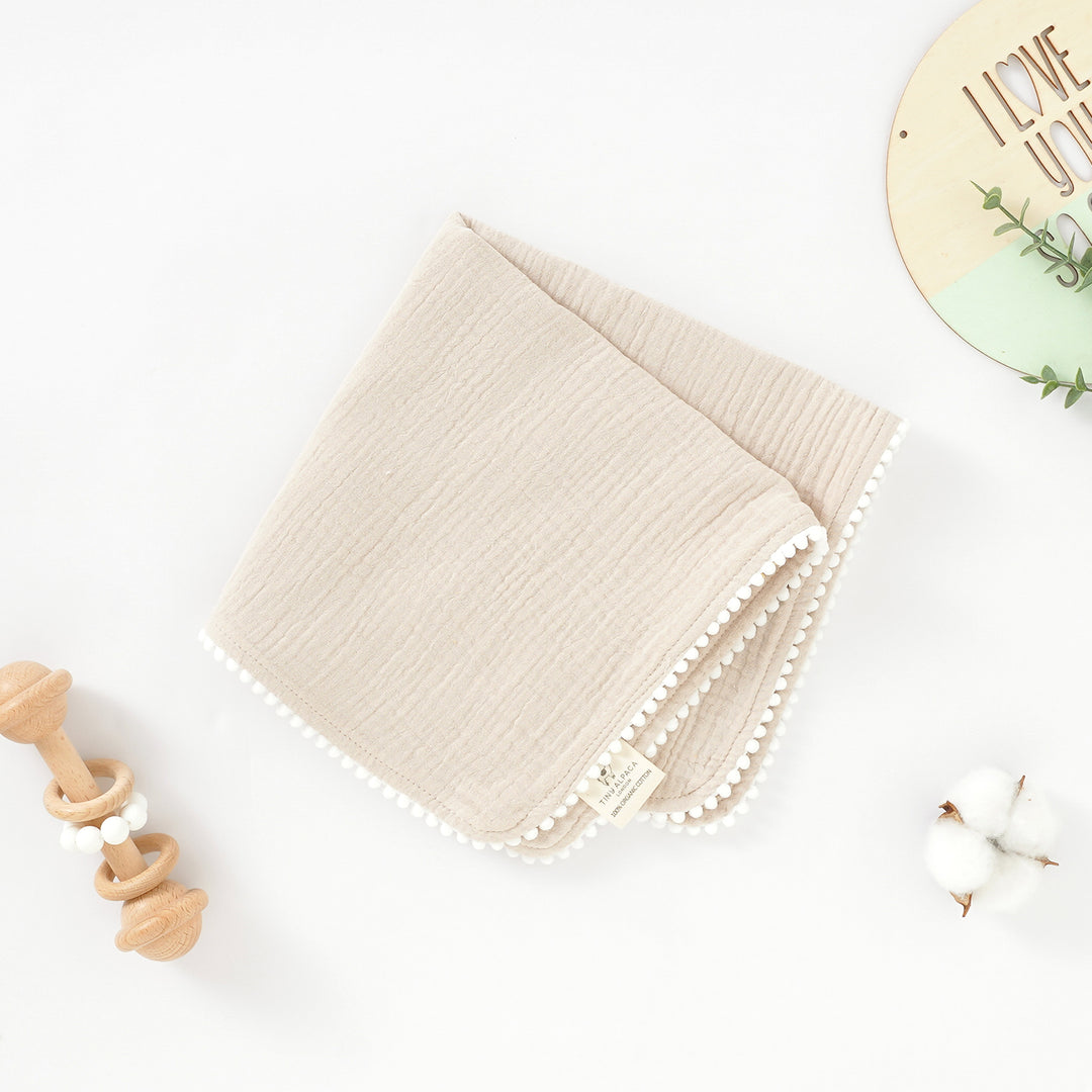 Organic Natural Cotton Pom Pom Comforter 40x40cm - Tiny Alpaca UK