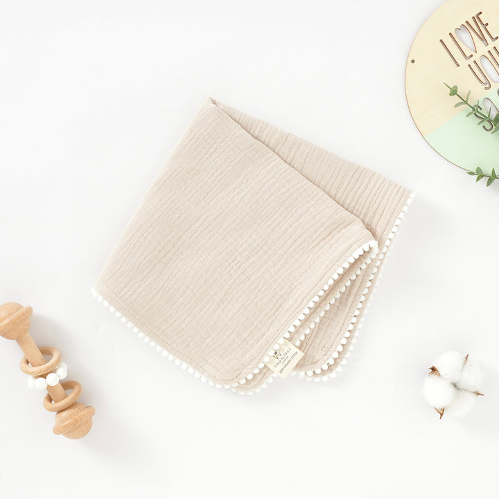 Organic Natural Cotton Pom Pom Comforter 40x40cm - Tiny Alpaca UK