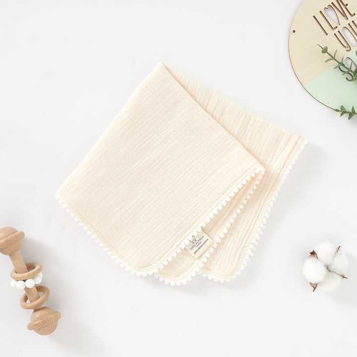 Organic Natural Cotton Pom Pom Comforter 40x40cm - Tiny Alpaca UK