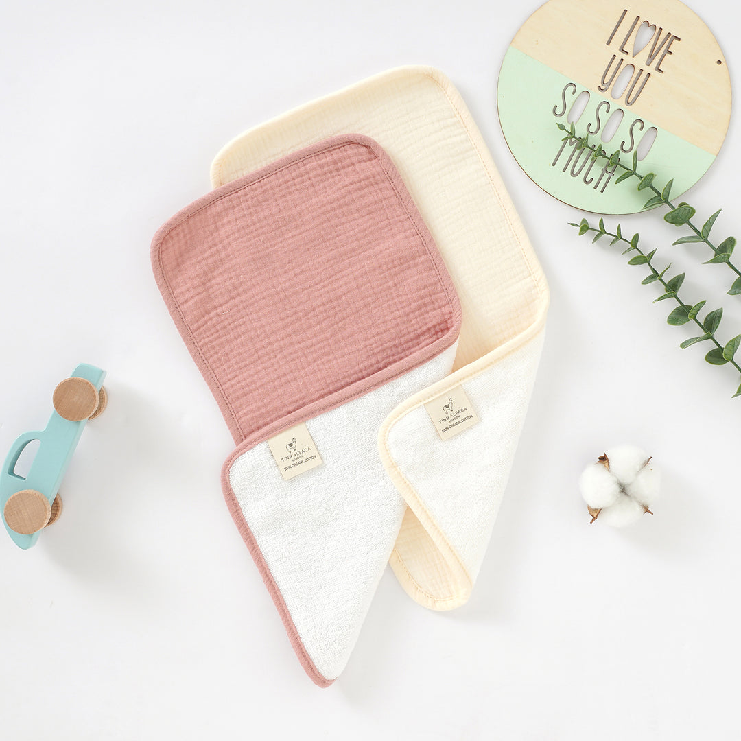 Organic Muslin Burp Cloth Towel " Blush & Vanilla " - Tiny Alpaca UK