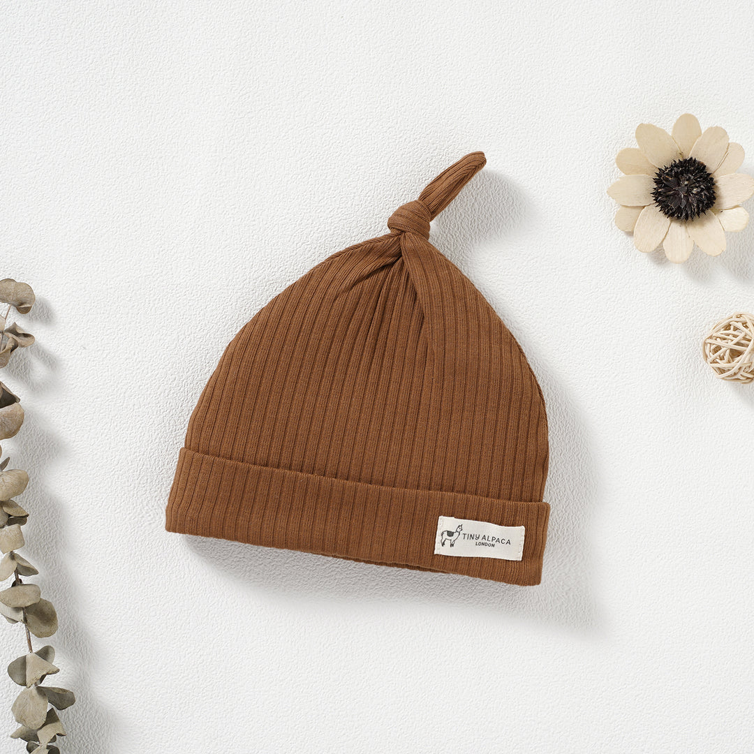 Organic Natural Cotton Ribbed Baby Hat (0-6 Months) - Tiny Alpaca UK