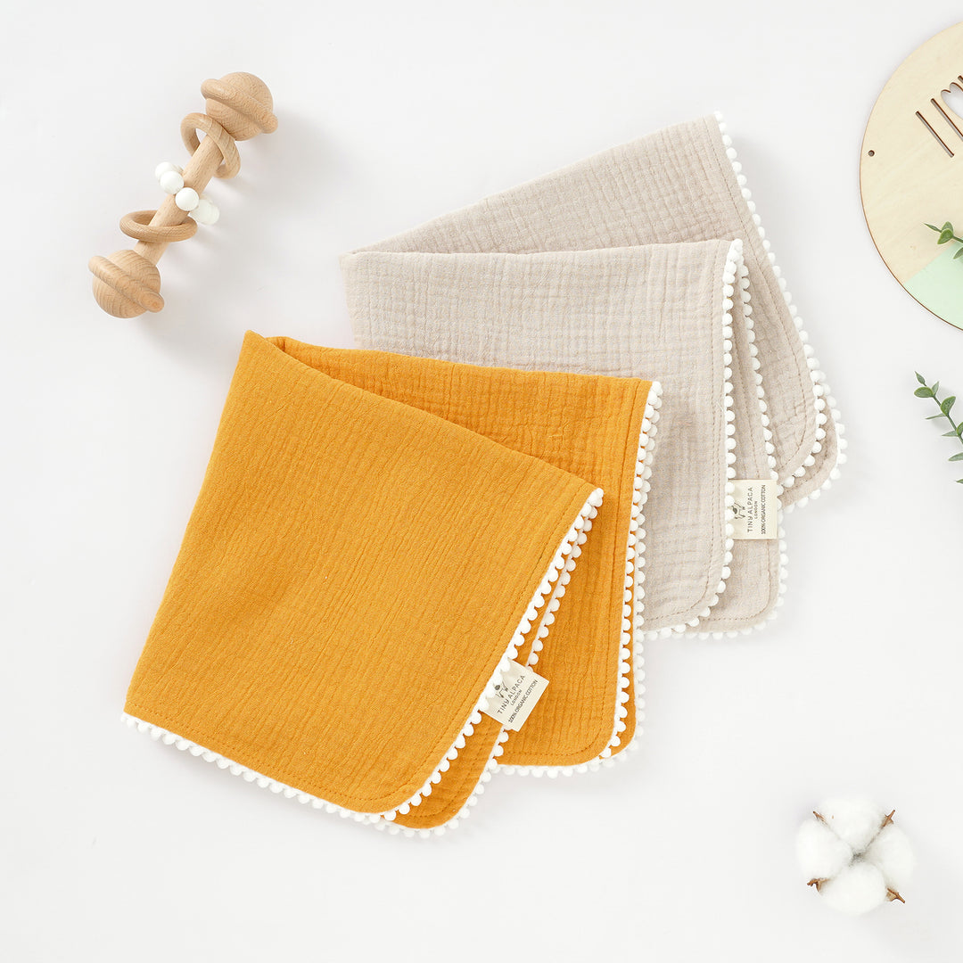 Organic Natural Cotton Pom Pom Comforter 40x40cm 2 Pack - Tiny Alpaca UK