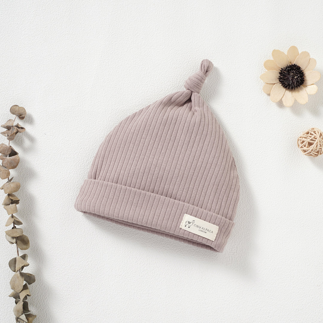 Organic Natural Cotton Ribbed Baby Hat (0-6 Months) - Tiny Alpaca UK