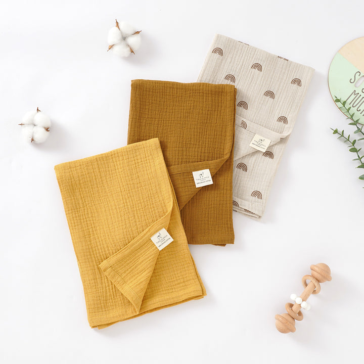 Organic Cotton Muslin Cloths "Rainbow" Set of 3 60X60CM - Tiny Alpaca UK