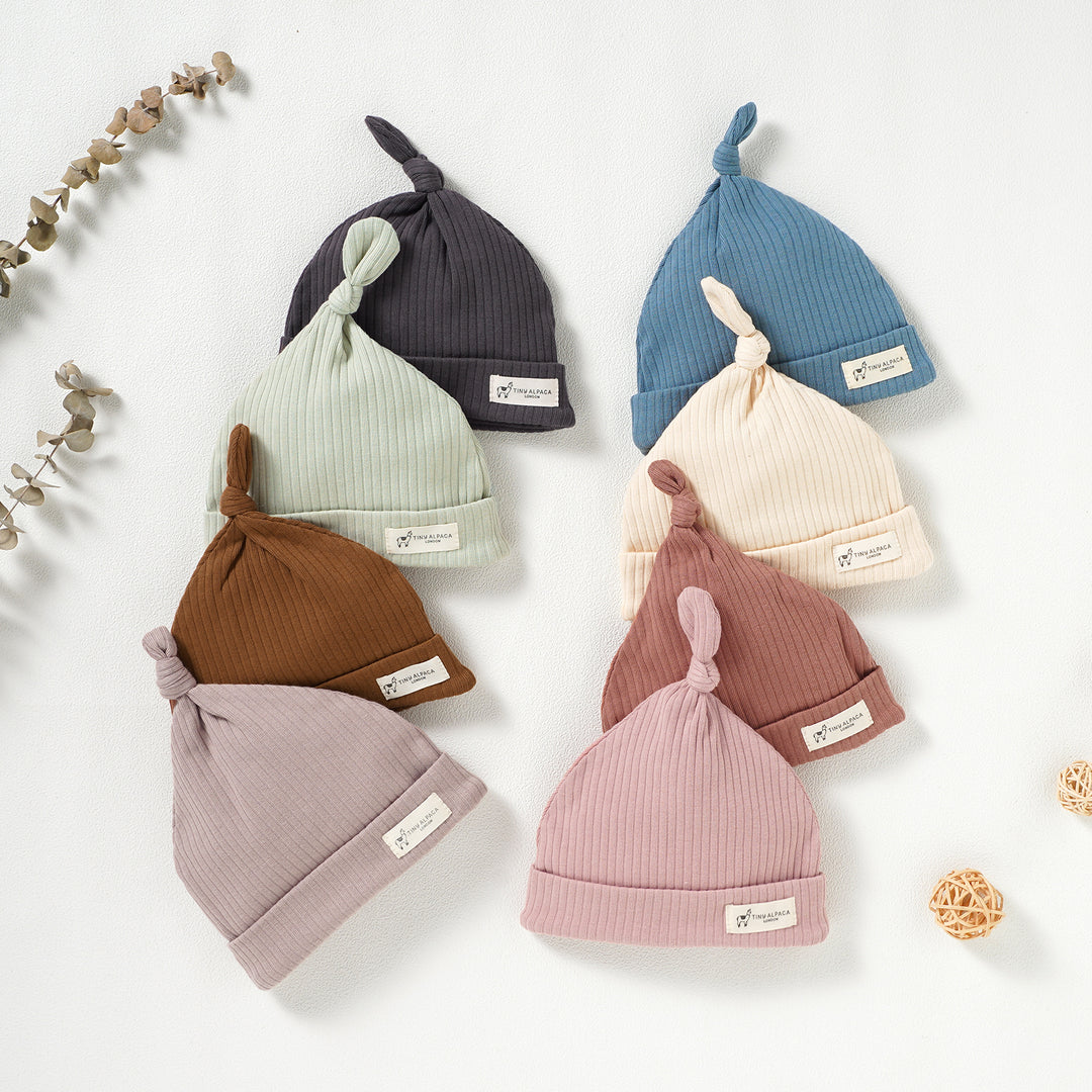 Organic Natural Cotton Ribbed Baby Hat (0-6 Months) - Tiny Alpaca UK