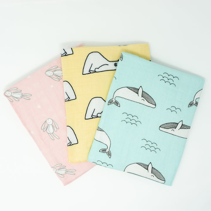 Bamboo Muslin Cloths 60x60CM (Set of 3) "Colours" - Tiny Alpaca UK