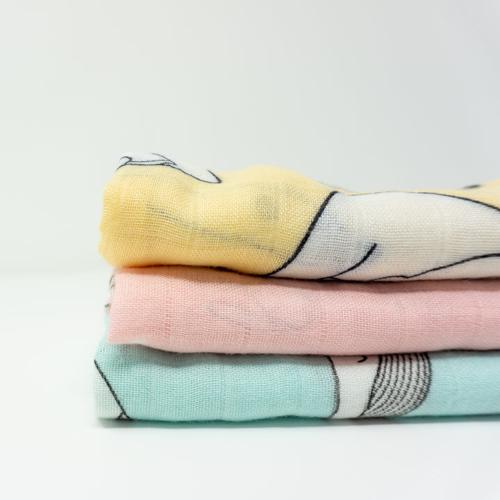 Bamboo Muslin Cloths 60x60CM (Set of 3) "Colours" - Tiny Alpaca UK
