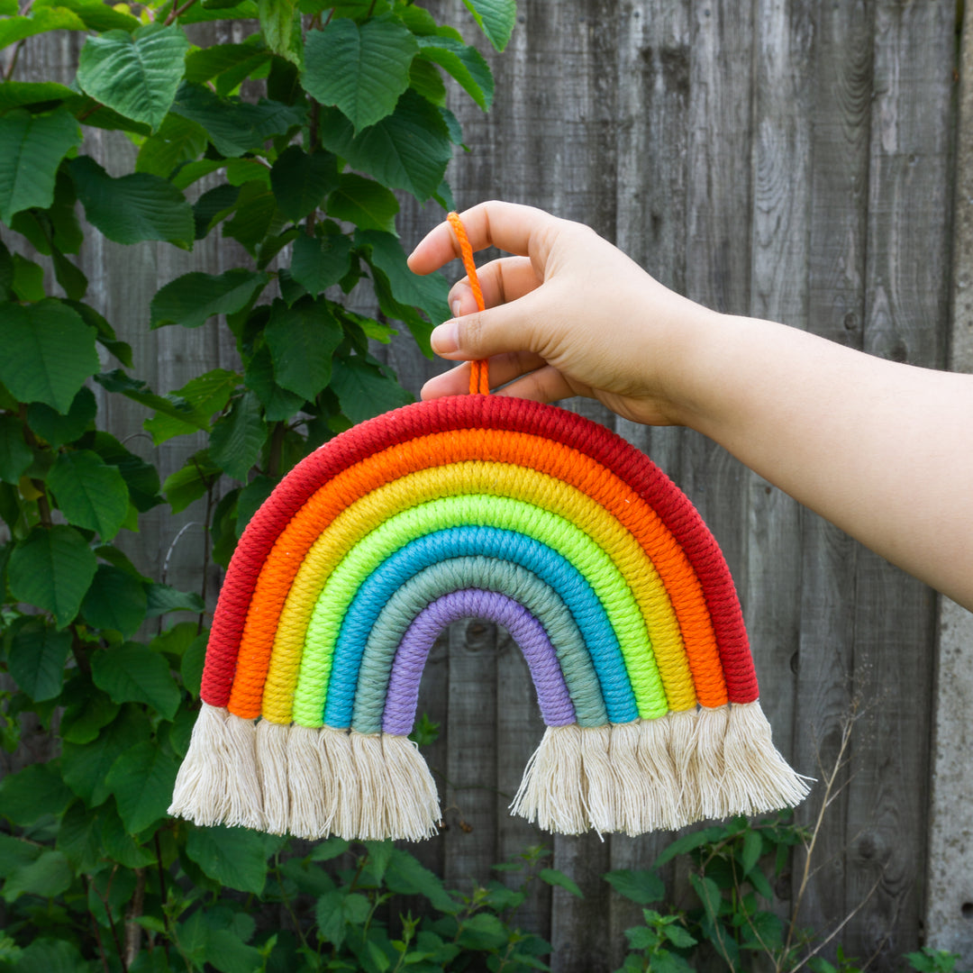 Rainbow Macrame Wall Hanging Decor "Neon Green" (Regular) - Tiny Alpaca UK