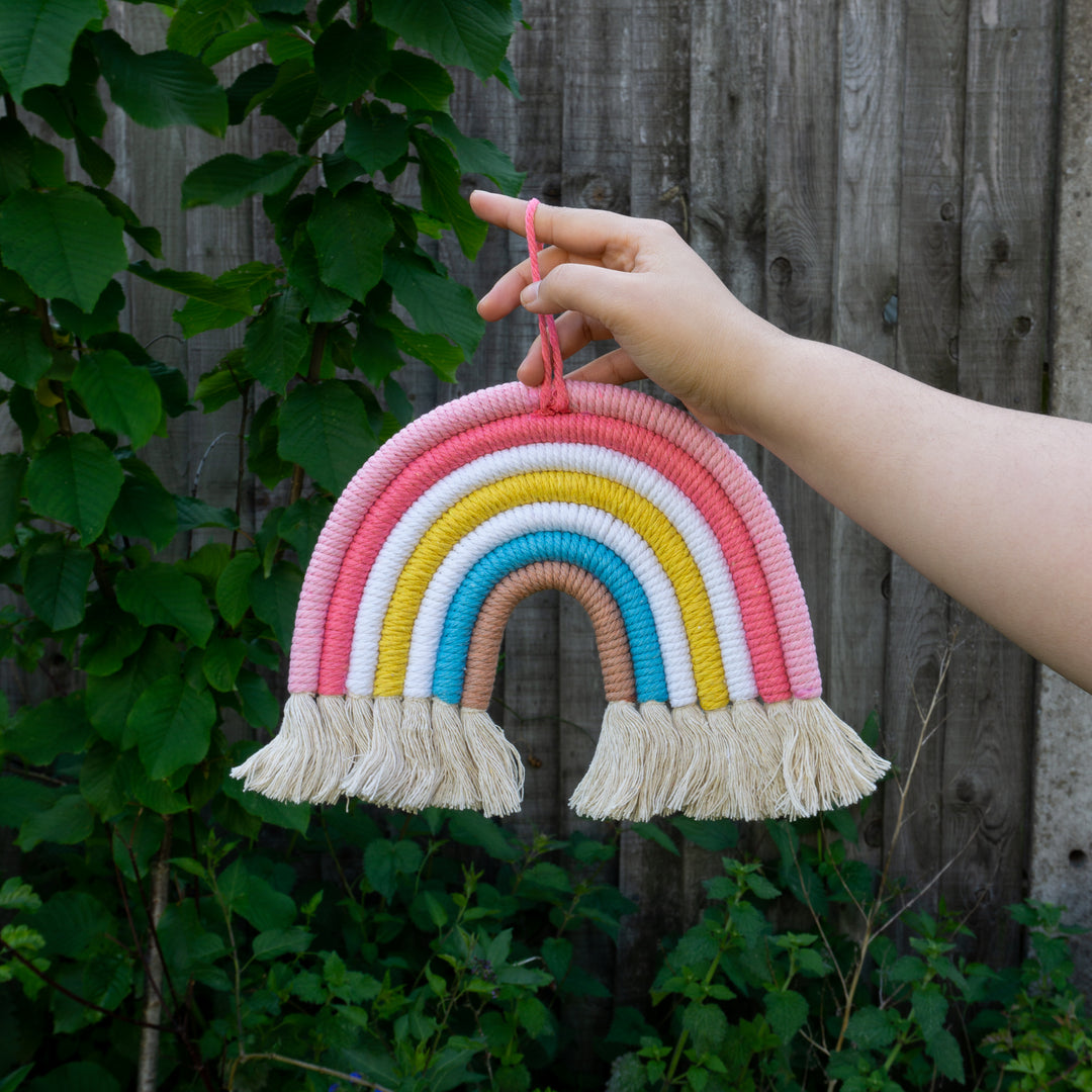 Rainbow Macrame Wall Hanging Decor "Pastel Pink" (Regular) - Tiny Alpaca UK