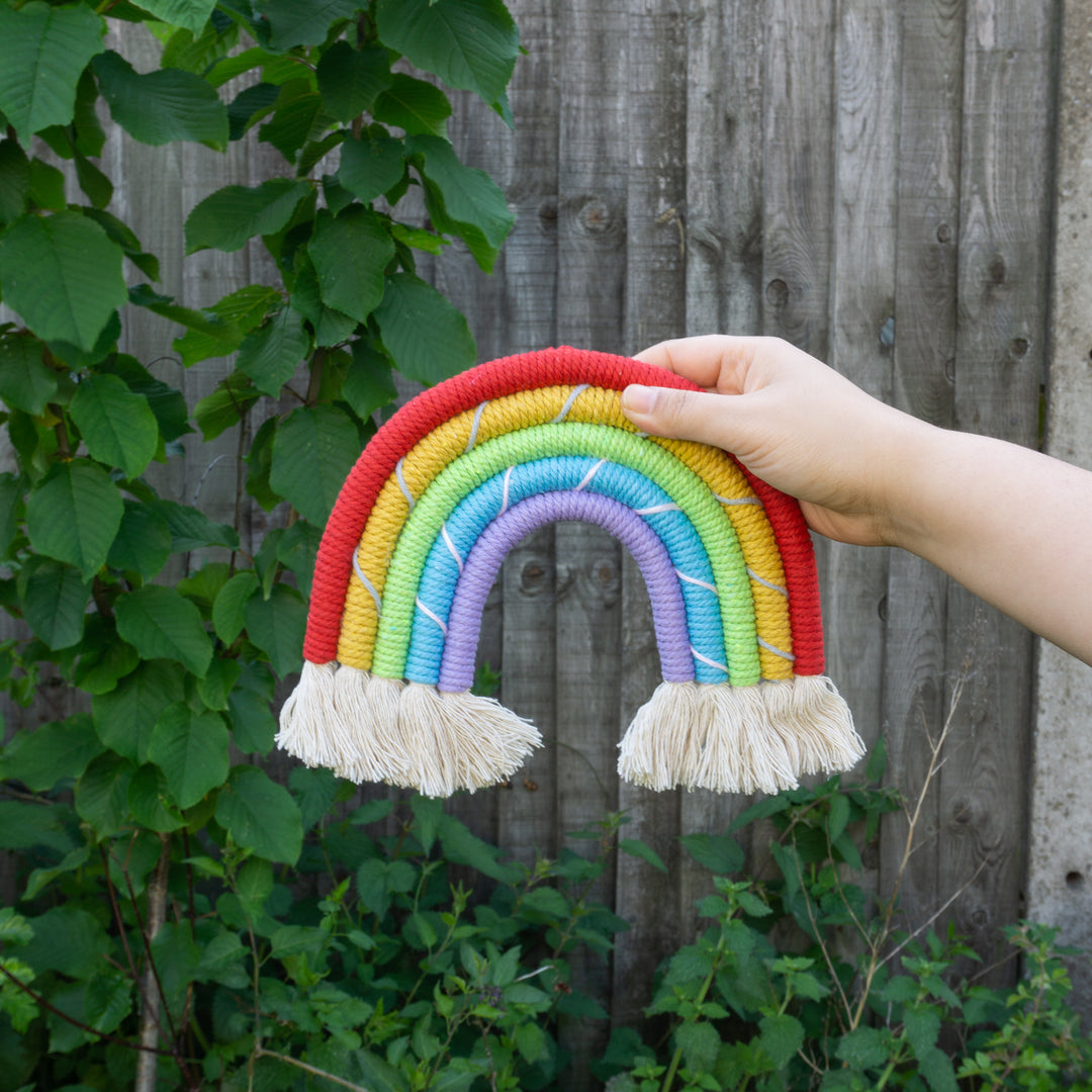 Rainbow Macrame Wall Hanging Decor "Neon Green" (Small) - Tiny Alpaca UK