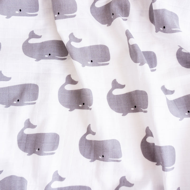 Organic Cotton Swaddle Wrap "Whale" 120x120CM - Tiny Alpaca UK