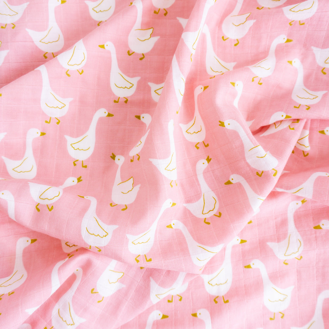 Organic Cotton Swaddle Wrap "Swan" 120X120CM - Tiny Alpaca UK