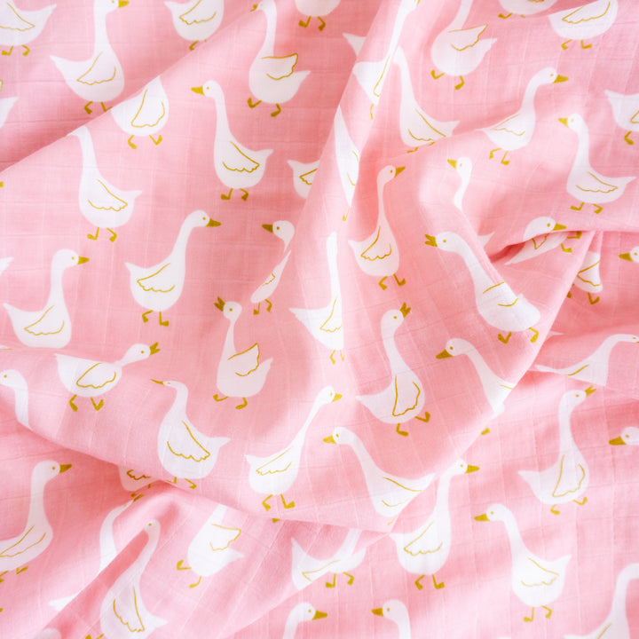 Organic Cotton Swaddle Wrap "Swan" 120X120CM - Tiny Alpaca UK