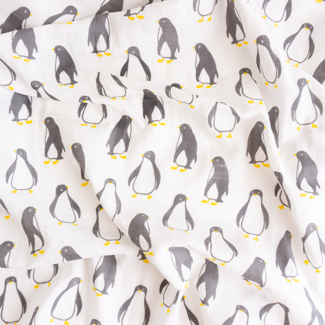 Organic Cotton Swaddle Wrap "Penguin" 120X120CM - Tiny Alpaca UK