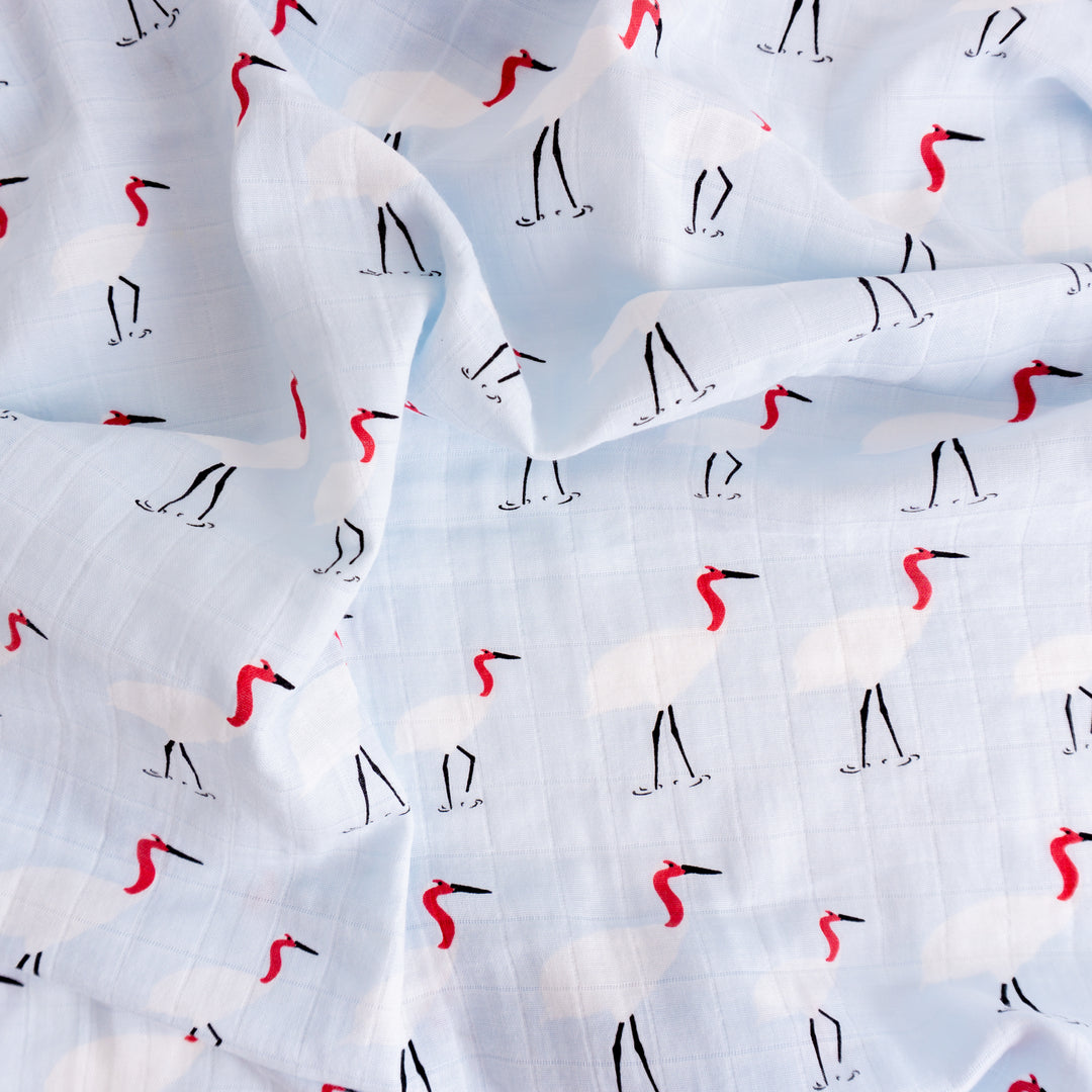 Organic Cotton Swaddle Wrap "Stork" 120X120CM - Tiny Alpaca UK