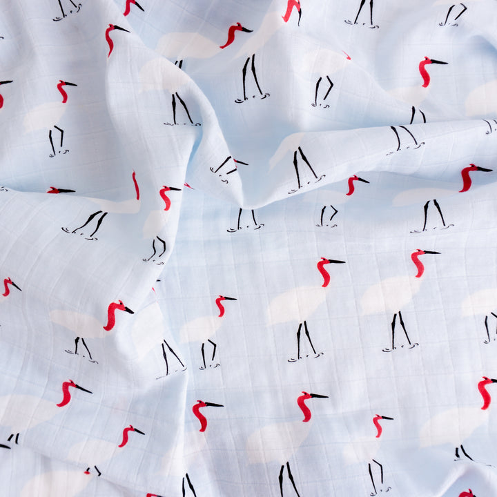 Organic Cotton Swaddle Wrap "Stork" 120X120CM - Tiny Alpaca UK