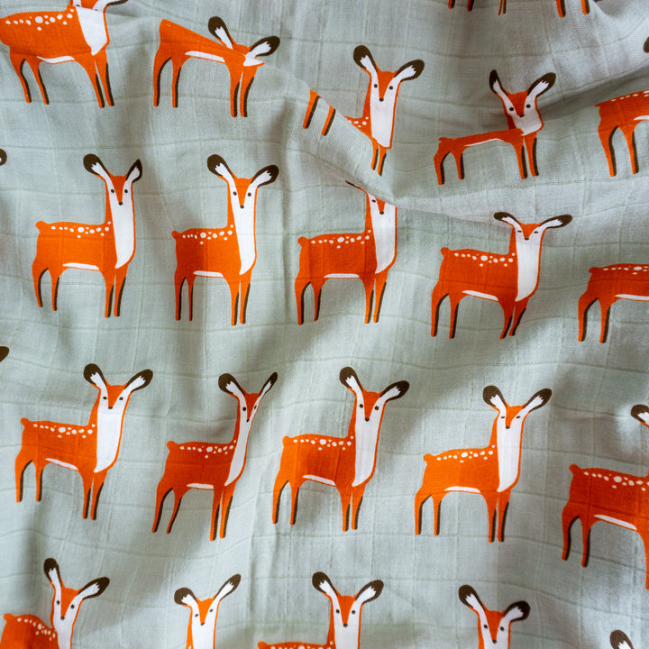 Organic Cotton Swaddle Wrap "Deer" 120X120CM - Tiny Alpaca UK