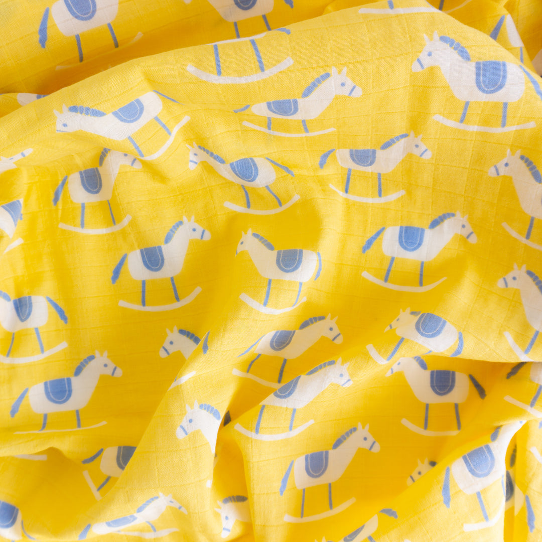 Organic Cotton Swaddle Wrap "Rocking Horse" 120X120CM - Tiny Alpaca UK