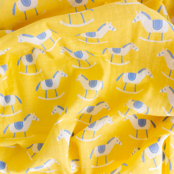 Organic Cotton Swaddle Wrap "Rocking Horse" 120X120CM - Tiny Alpaca UK