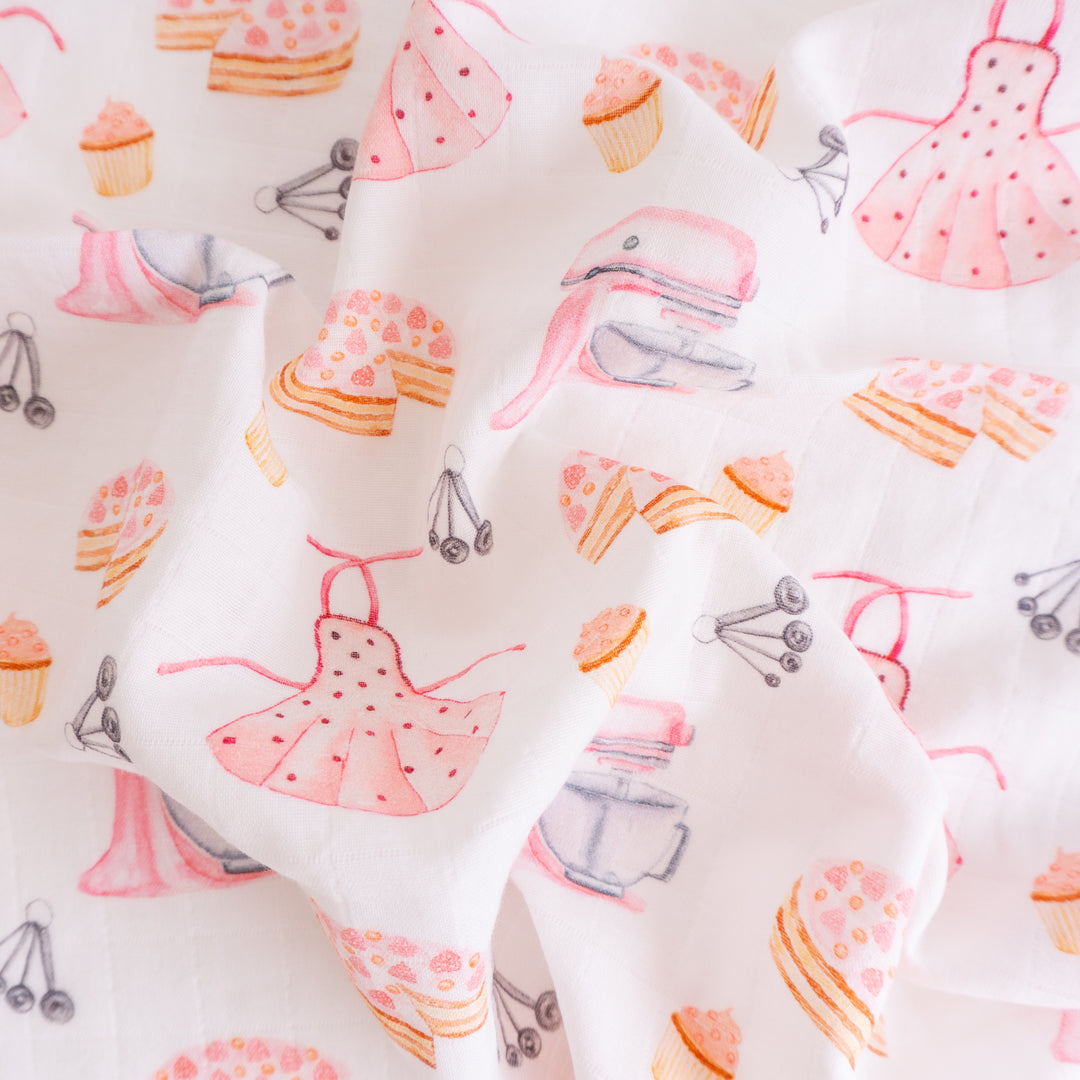 Organic Cotton Muslin Cloths "Cakes and Macaroons" (Set of 5) 60X60CM - Tiny Alpaca UK