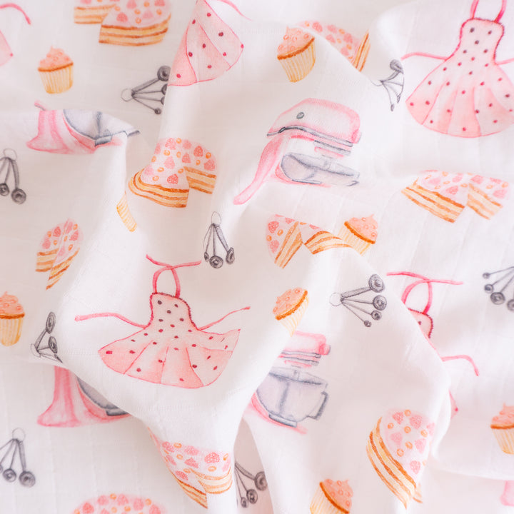 Organic Cotton Muslin Cloths "Cakes and Macaroons" (Set of 5) 60X60CM - Tiny Alpaca UK