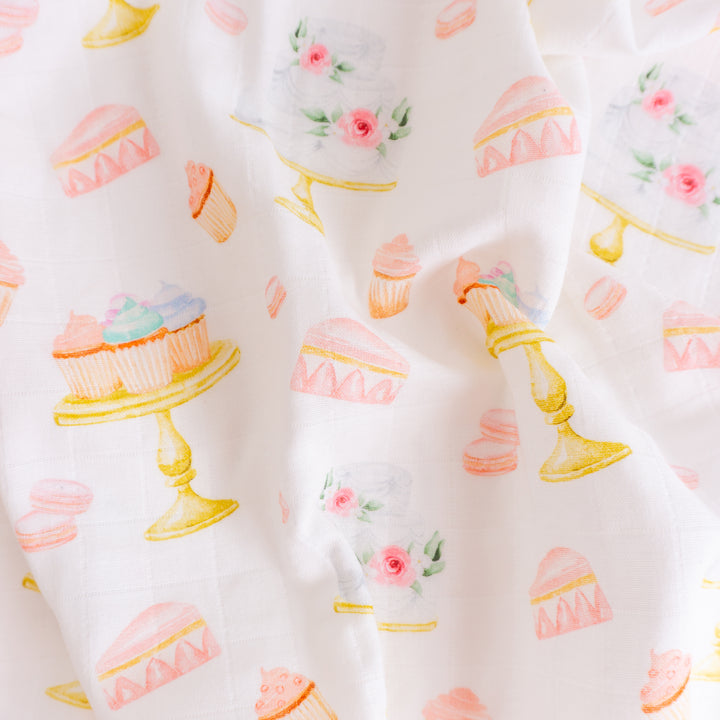 Organic Cotton Muslin Cloths "Cakes and Macaroons" (Set of 5) 60X60CM - Tiny Alpaca UK