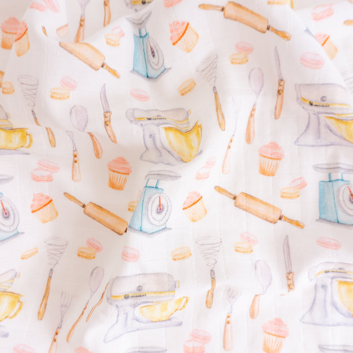 Organic Cotton Muslin Cloths "Cakes and Macaroons" (Set of 5) 60X60CM - Tiny Alpaca UK