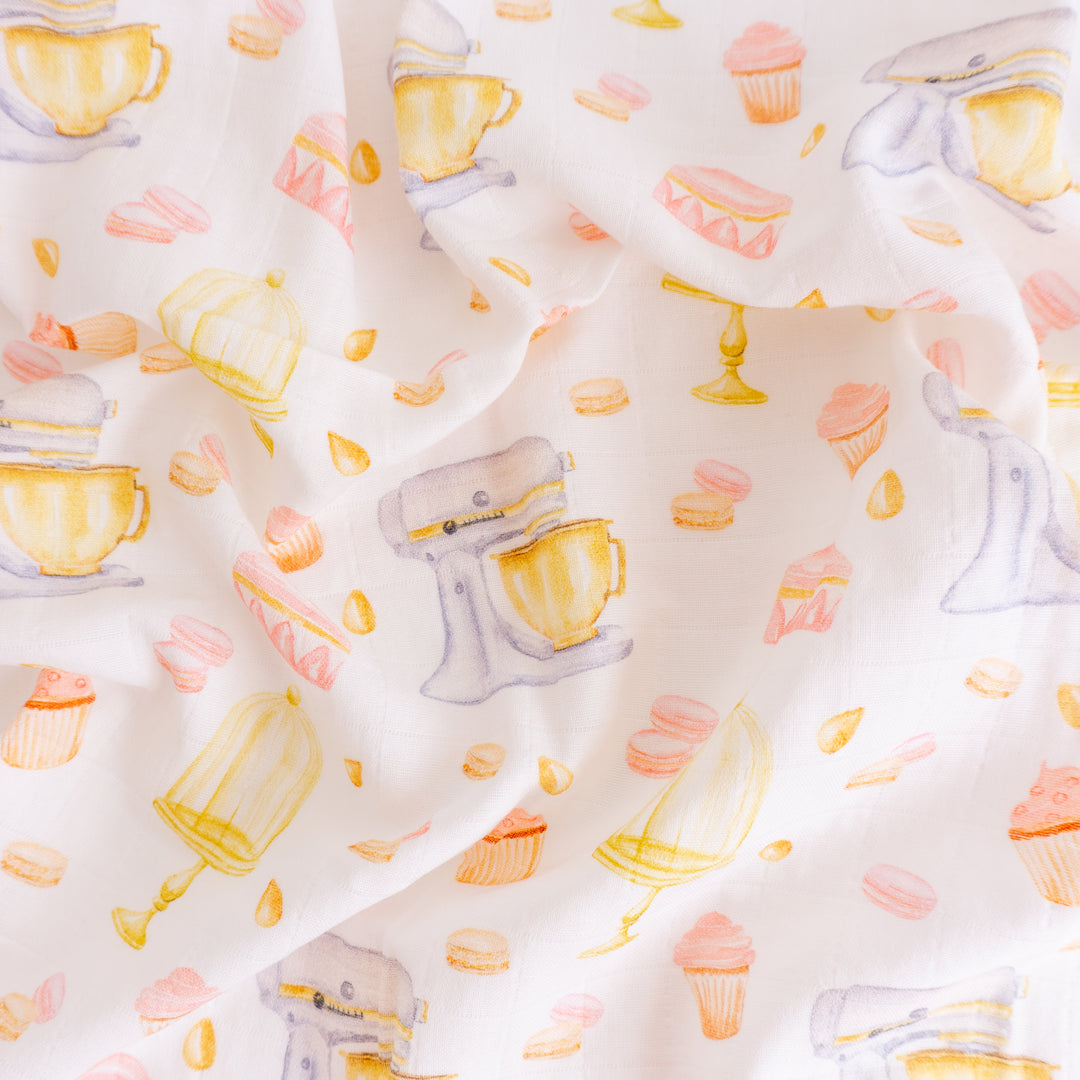 Organic Cotton Muslin Cloths "Cakes and Macaroons" (Set of 5) 60X60CM - Tiny Alpaca UK