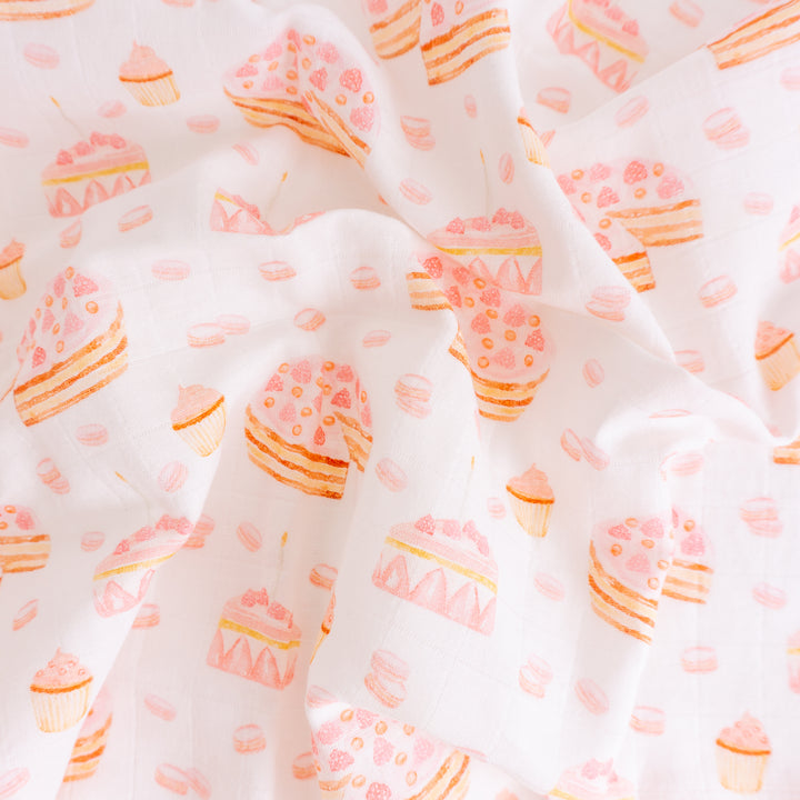 Organic Cotton Muslin Cloths "Cakes and Macaroons" (Set of 5) 60X60CM - Tiny Alpaca UK
