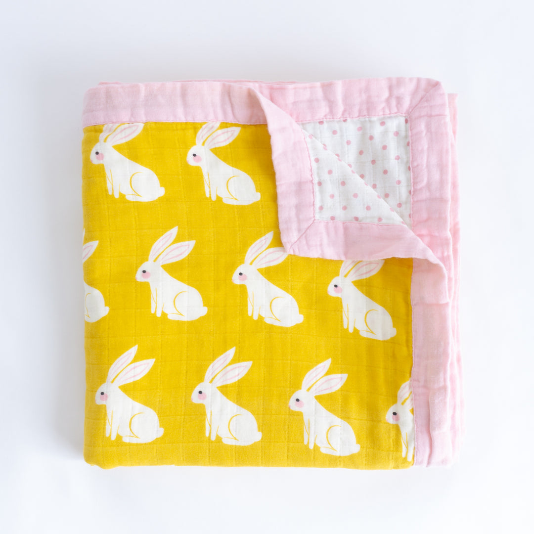 Organic Cotton Muslin Blanket "Rabbit" 120X120CM - Tiny Alpaca UK