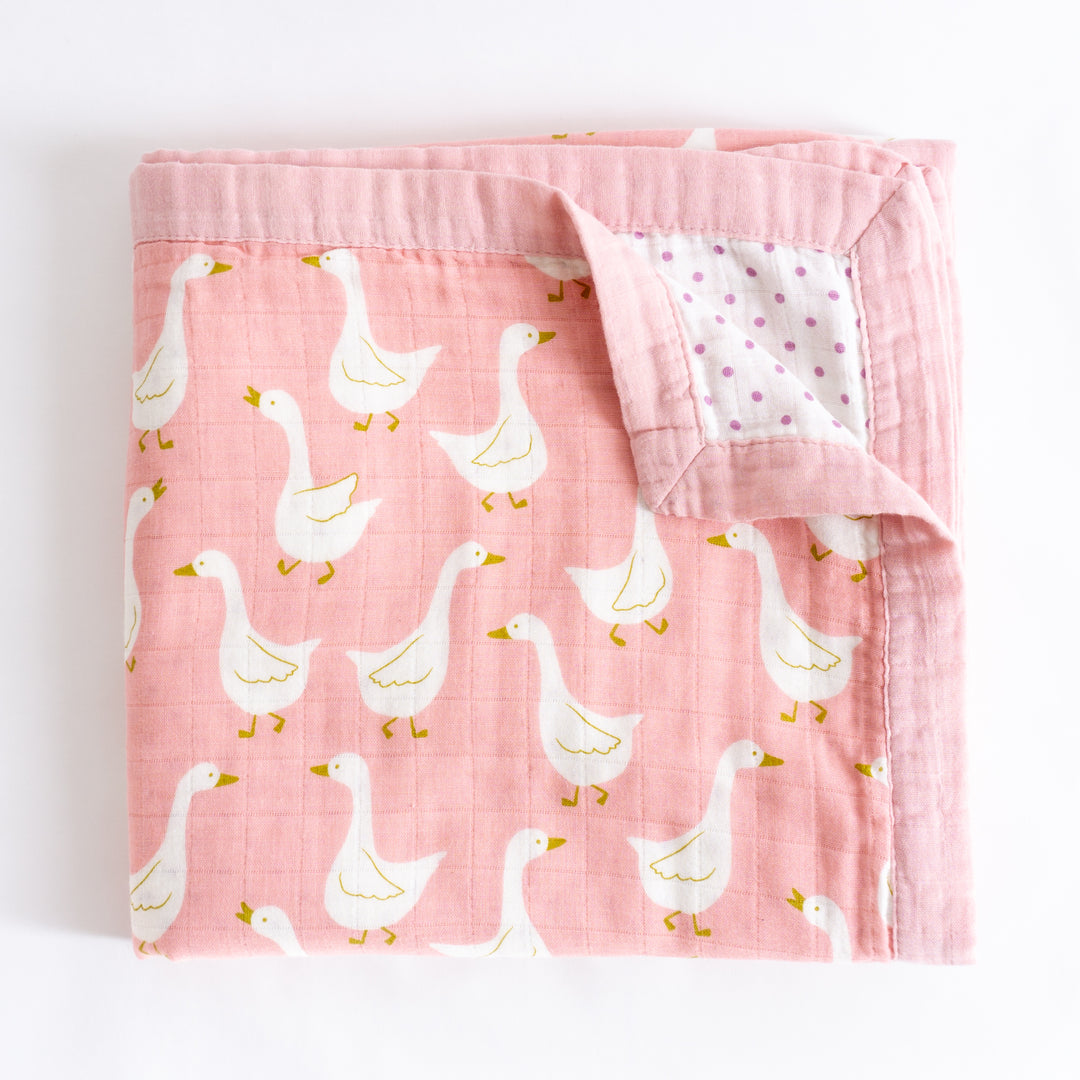 Organic Cotton Muslin Blanket "Swan" 120x120CM - Tiny Alpaca UK