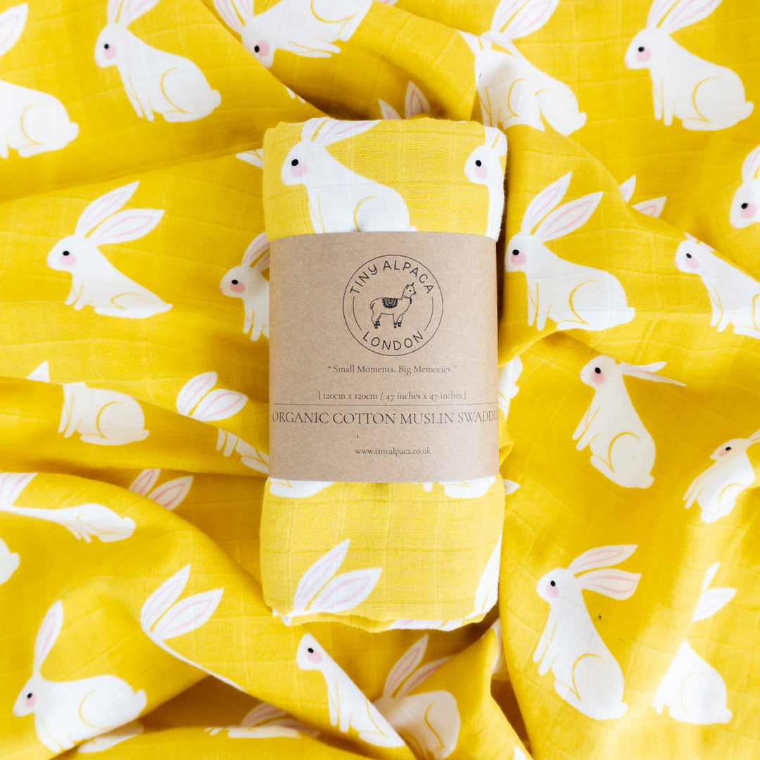 Organic Cotton Swaddle Wrap "Rabbit" 120X120CM - Tiny Alpaca UK