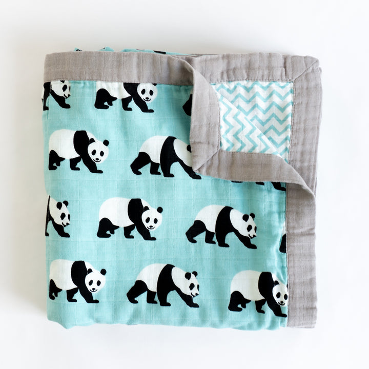 Organic Cotton Muslin Blanket "Panda" 120x120CM - Tiny Alpaca UK