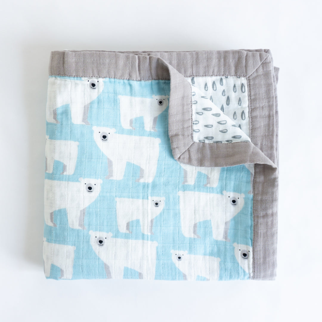 Organic Cotton Muslin Blanket "Polar Bear" 120X120CM - Tiny Alpaca UK